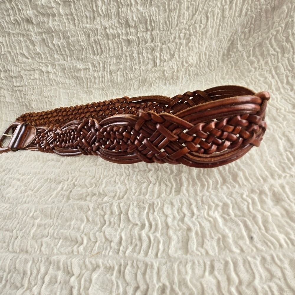 Brown Genuine Leather Braided Boho Fairy Western Festival Woven Belt Size M 35" - Picture 6 of 9